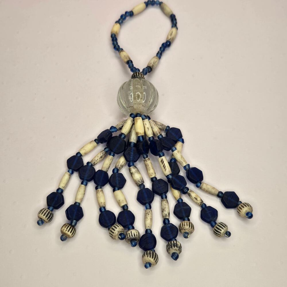 Antique 1920s Unsigned Czech Glass Tassel Necklace Egyptian Revival Art Deco